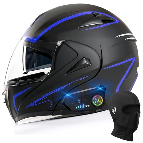 BYGMWEP Bluetooth Modular Motorbike Helmet, ECE Approved Flip Up Full Face Motorcycle Helmet, with Double Visor Built-in Speaker Headset Microphone, for Automatic Answering XS~XL