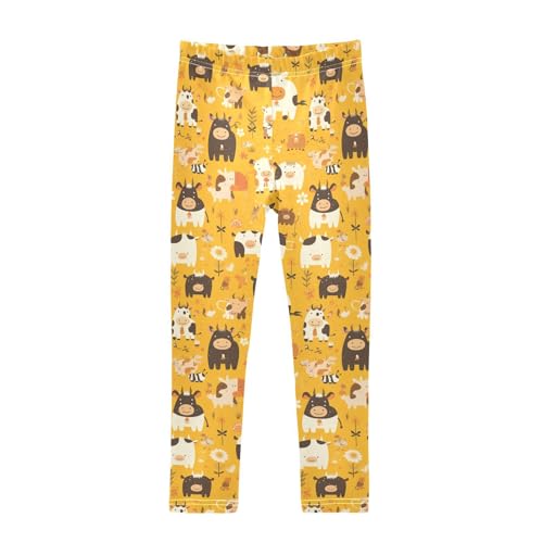 Brown and White Cow Pattern Kids Baby Girls Cotton Pants Casual Full Length Activewear Running