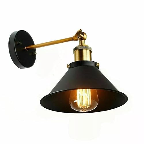 Ledsone Black Wall Sconce-Wall Light Industrial Metal Cone Shade Vintage Light Fixtures With E27 Adjustable Arms Holder For Dining Room Bed Room Restaurants (Black)