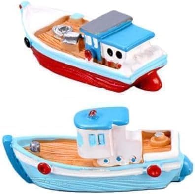 2Pcs Miniature Dollhouse Boat Mini Fishing Boat,Yacht Model Mediterranean Decor Resin Desktop Boats Figurines Ornament Ocean Beach Micro Landscape Decoration Dollhouse Accessories