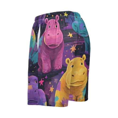 Men's Pajama Shorts Colorful Hippo Pattern Artwork Mens Sleep Pants with Pockets Soft Short Pajama Bottoms4