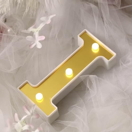 Image of Efavormart 6 inch Gold Marquee Letter I, Mirror Front Warm White LED Light Up 3D Sign, Battery Operated 72H Glow for Wedding Party & Wall Decor