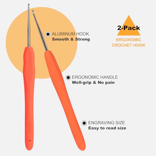 Image of 2Pcs 1.0mm Small Crochet Hooks, Ergonomic Small Lace Crochet Hook for Beginners, Crochet Needles for Crocheting, Smooth and Comfortable for Arthritis (1.0mm)