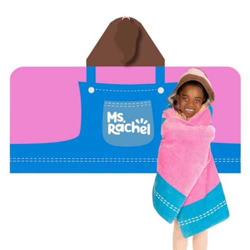 Ms. Rachel Kids Super Soft Bath/Pool/Beach Soft Cotton Terry Hooded Towel Wrap, 24 in x 50 in, (Officially Licensed Product) By Franco