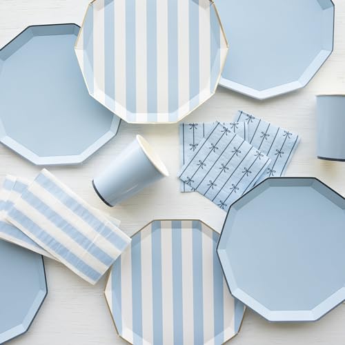 Image of Bonjour Fete Light Blue Cabana Stripe Paper Guest Towels | Disposable, 3-Ply Napkins | Premium Party Supplies & Decor | Boy Baby Shower, Kids Themed Birthday Parties | Pack of 20, 4.25 inch x 7.75 inch