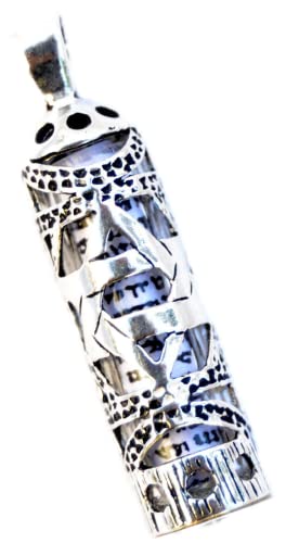 Sterling Silver 925 Mezuzah Pendant Inside Scroll Judaica Made Israel W-magen David on the Pendant