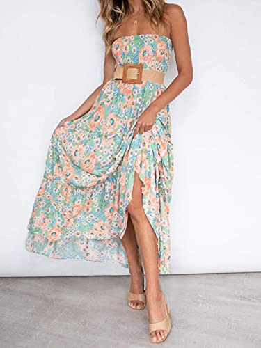 Image of ZESICA Women's Summer Boho Strapless Maxi Dress 2026 Casual Off Shoulder Smocked Flowy A Line Beach Holiday Long Dresses