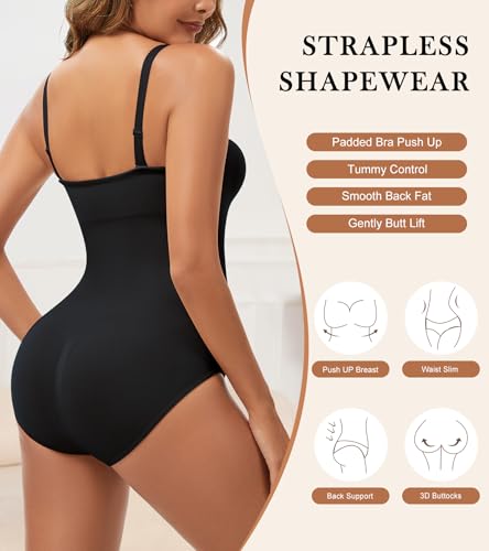 Image of Strapless Shapewear Bodysuit for Women With Built In Bra Seamless Tummy Control Tube Top Body Suit Body Shaper