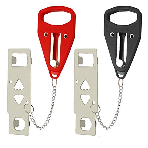 Portable Door Lock, Extra Locks for Additional Safety, Anti-Theft Door Security Device for Hotel, Dormitory, Home, Travel, School, Apartment 2 Pack (Red + Black)