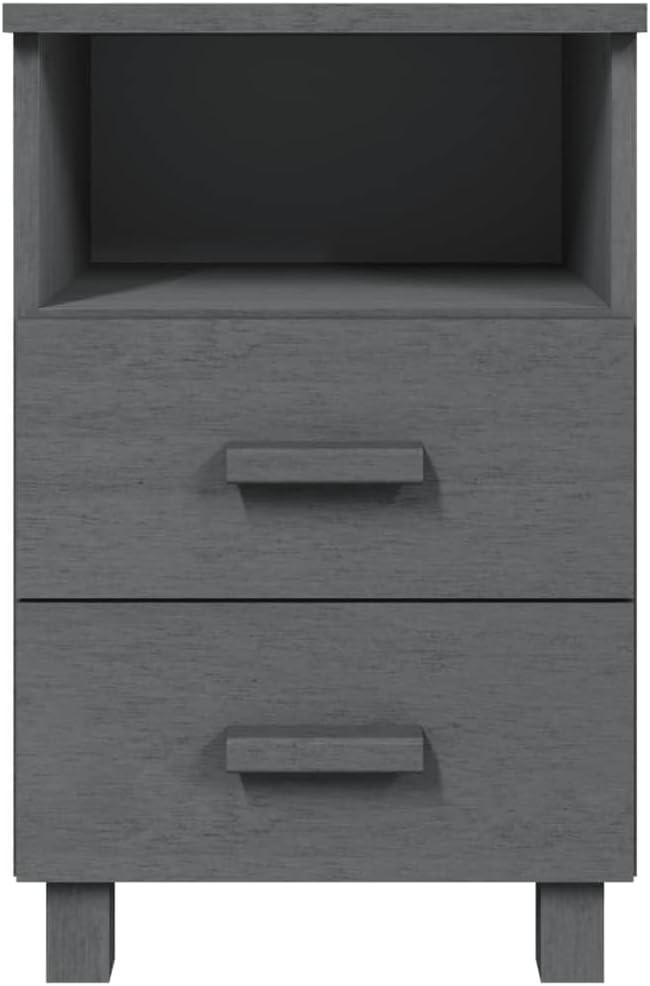 vidaXL Nightstand, Bedside Table with Open Compartment, Nightstand with 2 Drawers, Bedside Storage Cabinet for Bedroom, Dark Gray Solid Wood Pine
