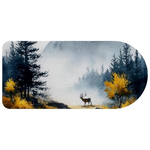 Tapis de souris grand format cerf montagne aquarelle 73x35cm pour clavier
