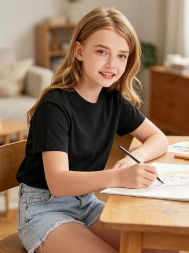 Image of HOTIAN Girls T Shirts 100% Cotton Short Sleeve Tops Kids Summer Casual Crewneck Basic Tees 3-14 Years