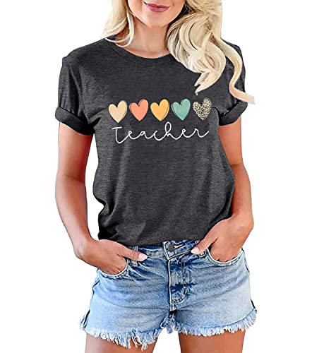 Teacher Tshirt Women Cute Hearts Graphic Teaching Tee Boho Teacher Shirt Short Sleeve Casual Summer T-Shirt Tops - Image 5