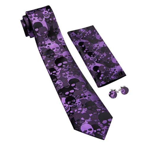 Image of Barry.Wang Man Tie Sets Skull Ties Animal Extra Long Necktie Silk Woven Handkerchief Cufflinks Festival Party Gift