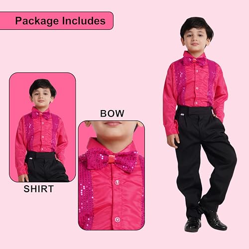Image of Kaku Fancy Dresses Dance Costume Shinning Shirt With Bow Tie for Kids | Sequin Work School Annual Function & Theme Party's Shirt for Boys (ONLY SHIRT)