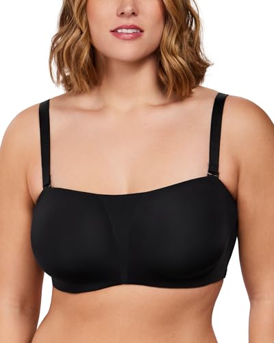 Image of HSIA Strapless Bra for Big Bust Women, Plus Size Full Coverage Bandeau Fiery Bra Anti-Slip Underwire Support for Large Breast Soft Black