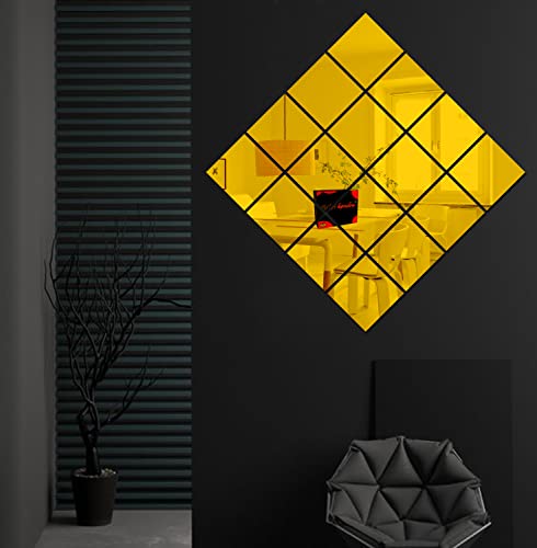 Image of Bikri Kendra - 20 Big Square (Golden) Mirror Stickers for wall, Acrylic Mirror wall Sticker wall Stickers for Hall Room, Bed Room, Kitchen. (Non Glass)