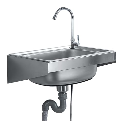 Lavabo utilitaire durable en inox brossé avec mitigeur mural