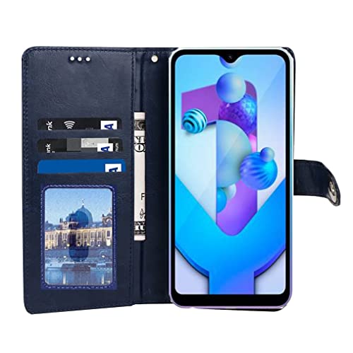 Image of Leather Finish Flip Cover Compatible Model for Oppo CPH2495 / Oppo A78 5G | Inside Back TPU & Stand | Wallet Button Magnetic Closure for Oppo A78 5G - Navy Blue