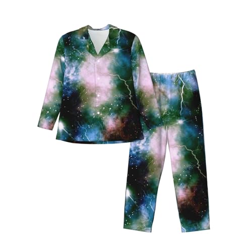 Watercolor Clouds Stars And Tie Dye Mens Pajamas Set Button Down Sleepwear Set Long Sleeve Loungewear With Pockets3