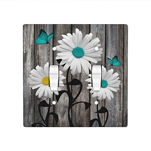 Rustikale graue Blumen-Wandplattenabdeckung, 2-Gang-Knebelknopf, Schmetterling, Gänseblümchen, Bauernhof-Stil, Retro-Dekoration, Lichtschalter, Dekoration, Schlafzimmer Cover