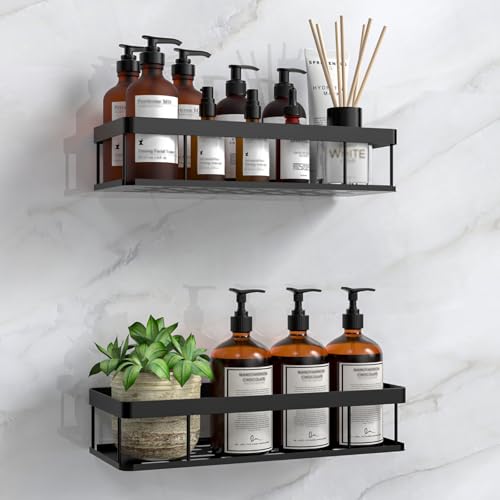 UUlioyer Estanteria Baño, Resistente al Agua y al Oxido, 2 Piezas Estanteria Ducha sin Taladro, Organizador Ducha para Champú y Gel de Baño, Negro (versión básica)