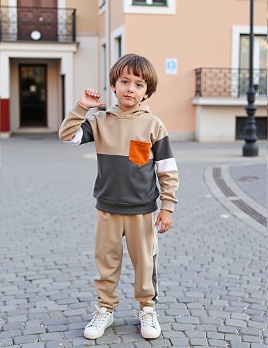 Image of Boys Clothes Long Sleeve Color-blocked Hoodie Top and Pants 2PCS Winter Sweatsuits Fall Boys Outfits 2-8 Years