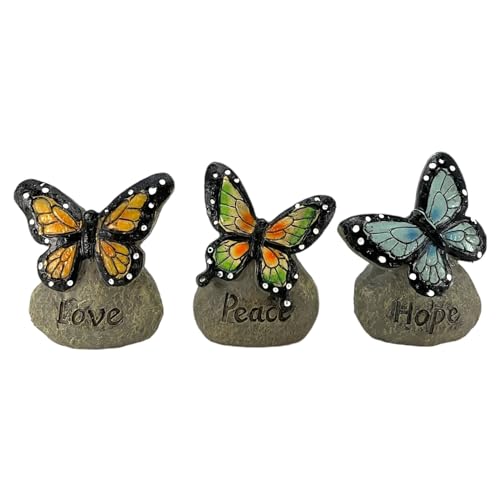 Gerson Spring Butterfly Messages on Stone Decorative Figurines - Set of 3