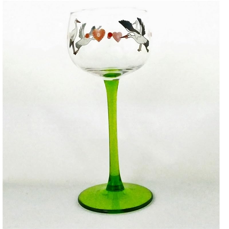 Verres du vin du Rhin Boeckling alsaciens avec décor cigogne en lot de 6