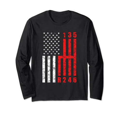 Bandera Americana Stick Shift coches reales no se cambian a sí mismos Manga Larga