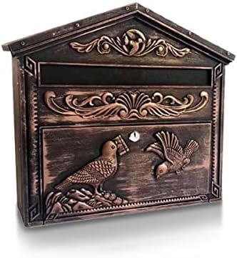 Yoocabinet Mailbox Wall Mount,Large Capacity Locking Mailbox for Outside, Rust-Proof Aluminum Hanging Secured Postbox, Security Key Drop Box,15.35 "x 16.54 "x3.74 Retro,ME005