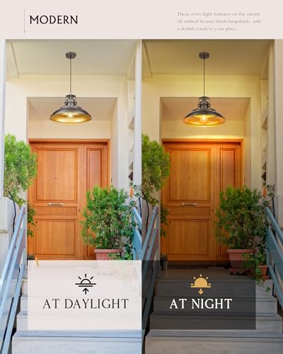Image of FEMILA 18 inch Outdoor Pendant Lights for Porch, 2 Pack, Farmhouse Pendant Light, Barn Vintage Hanging Light Fixture for Kitchen Island, Adjustable Height,Oil Rubbed Bronze Finish, 4FY15-MP-L-2 ORB
