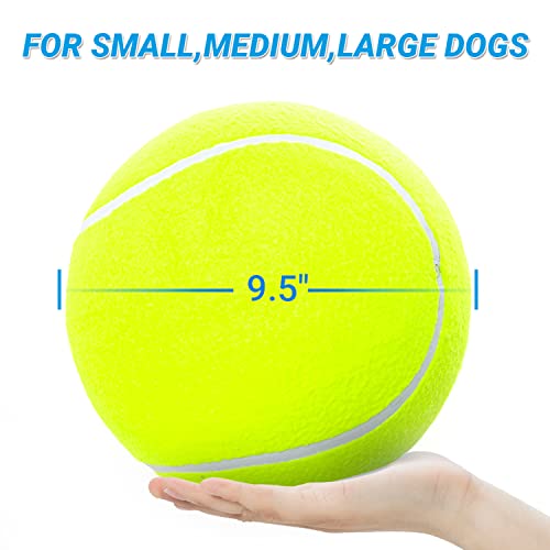 covgopi 9.5" Large Dog Tennis Balls, 2 Pack Interactive Pet Toys for Playing Training Outdoor Indoor, Oversize Rubber Inflatable Dog Ball with Pump & Needle for Small Medium Large Dogs