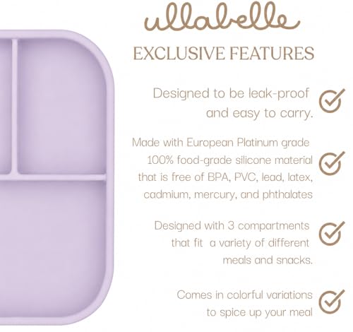 Image of Kids Bento Box - 3 Compartments, Leakproof Lunch Box, BPA-Free Snack Container, Divided Lunch Box for Toddlers & Kids, Dishwasher Safe, Easy to Clean (Lilac)