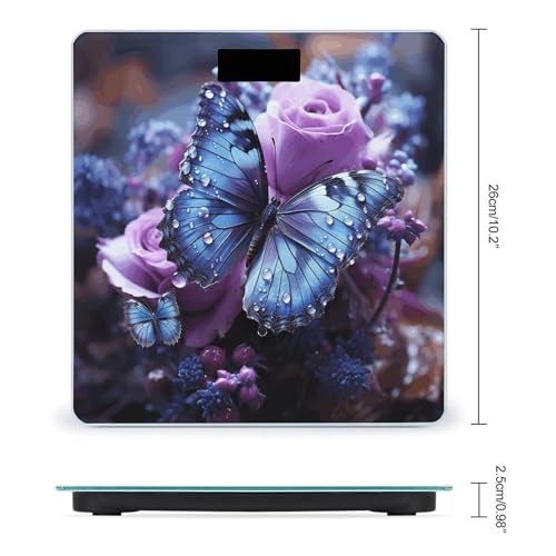 Báscula digital de baño con diseño Purple Rose y mariposa miniatura 2