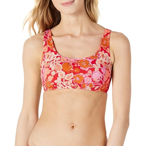 Amazon Essentials Womens Womens Scoop Neck Swim Crop Top Bright Red Folk Floral Multi Large