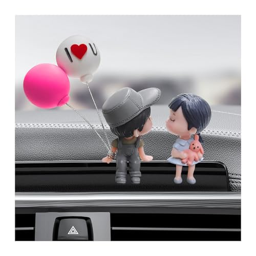 JNXIJ Cute Couple Car Dashboard Decorations, Adorable Car Ornament Lovely Cartoon Couples Action Figure with Balloons, Romantic Resin Ornament Vehicle...