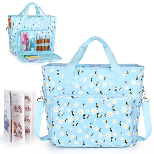 Image of Katech Large Crochet Bag with Beginner Crochet Books, Yarn Storage Organizer Crochet Travel Bag for Crochet Hook, Knitting Accessories, Knitting Bag Crochet Tote Bag for Crochet Lover Gift