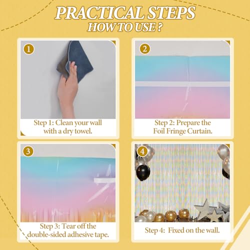 Image of DECOCKRAT 2 Pack Foil Fringe Backdrop - Pastel Rainbow Shiny Tinsel Curtains for Party Decoration /Photo Booth Props - 3.3x6.6 FT Metallic Foil Backdrop for Birthday, Wedding, Graduation, Christmas.
