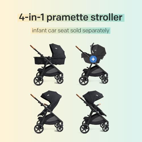 Image of Joie Ginger 4-in-1 Convertible Pramette and Stroller with A Deep Recline, Height Adjustable seat, All-Terrain Wheels, Extra Storage - for Newborns and Toddlers (Mocha)