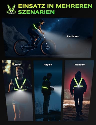 Rolgno 500 Lumen Lauflicht, Lauflampe Joggen mit 360° Reflektoren, Wiederaufladbar Brustlampe, 45° Verstellbar, 7 Modi & IPX4 Wasserdichter Running Light Stirnlampenzubehör für Nachtlauf