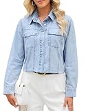 GRAPENT Fitted Button Down Shirts for Women Camisa Vaquera para Mujer Denim Blouse Roadknight Blue Size Small US 4 to 6