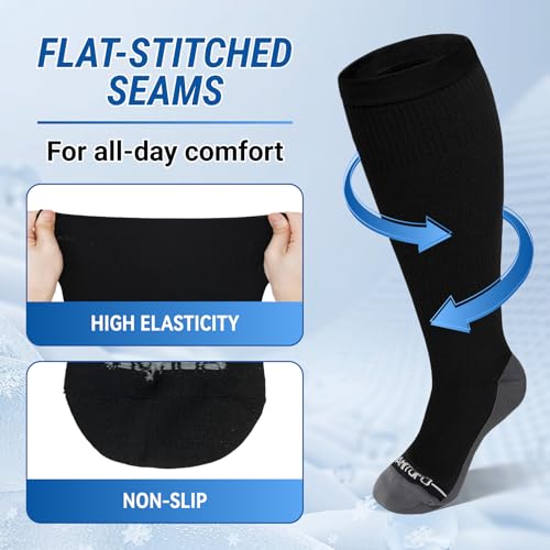 Image of 3 Pairs Plus Size Compression Socks 20-30mmHg for Women Men, Wide Calf Graduated Compression Stockings for Nurses, Pregnant, Travel, Flying(S /M-7XL)