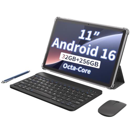 Image of Gemini AI Android 16 Tablet with Keyboard, 11 inch Tablet with 32GB+256GB+1TB Expand, Electronic Tablet PC with 8 Core, WiFi, 8000mAh, GPS FM 2 in1 Tablet with Case Mouse Pen (Black Case and Keyboard)
