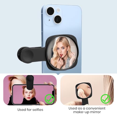 Image of ZORBES Clip-On Selfie Mirror for Smartphones, Universal Phone Camera Mirror Attachment with Cleaning Cloth Portable Photo Framing Accessory for Selfies, Vlogging, Content Creation