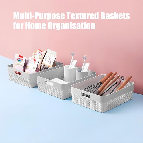 Paniers de rangement plastique gris compacts avec poignées intégrées - 6