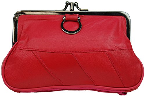 Image of MARSHAL Genuine Leather Change Purse with Clasp Closure (Red)