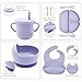 Dormlony 100% Silicone Baby Feeding Set,BPA Free Baby Dishes Set with Suction Bowl Divided Plate,Toddler Self Feeding Dish Set with Spoons Forks Sippy Cup and Bib, Baby Eating Utensils(Purple)
