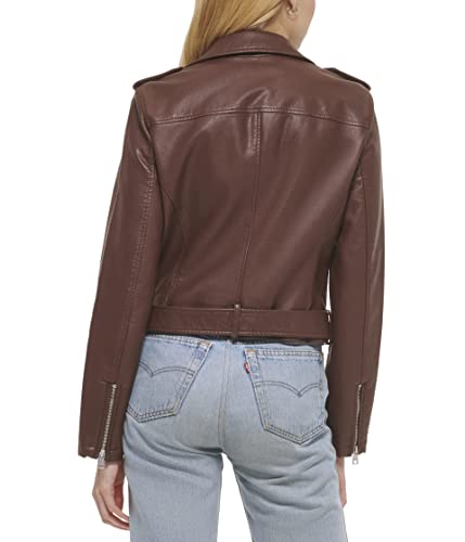 Levi's Women's Faux Leather Belted Motorcycle Jacket (Standard And Plus Sizes), Chocolate Brown, Medium #TOP1