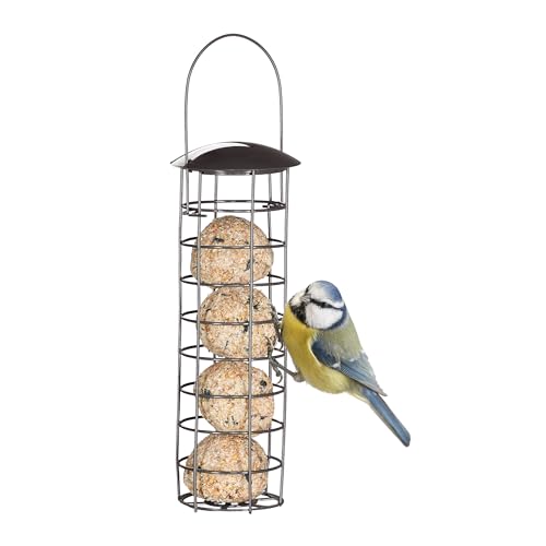 Relaxdays Meisenknödelhalter zum Aufhängen mit Dach H x D 31 x 8 5 cm Vogelfutterspender für Wildvögel Metall grau